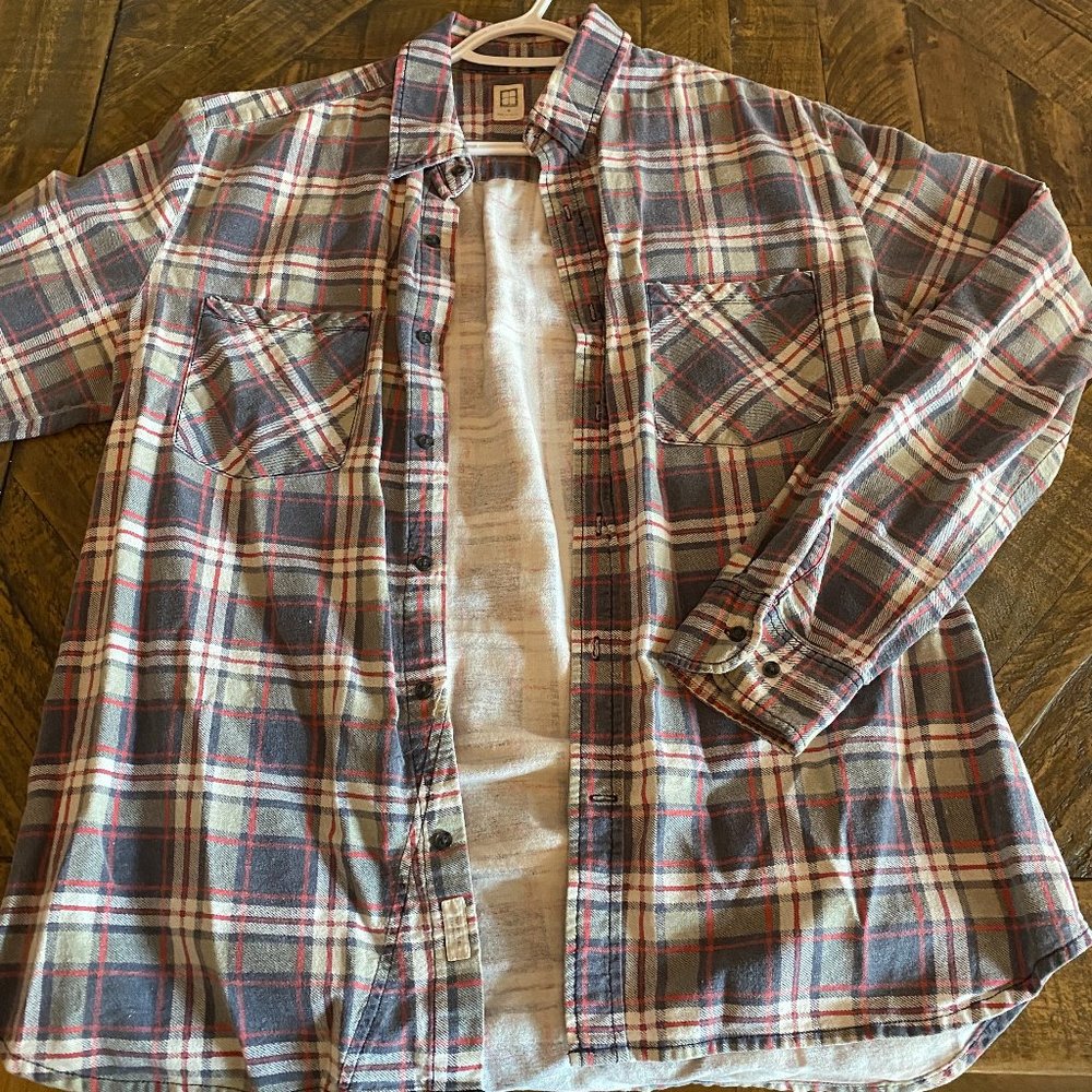Gray White Red Print - Oversized Women's Flannel